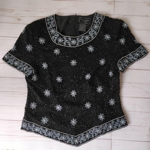 Black Sequin Beaded Top - Vintage